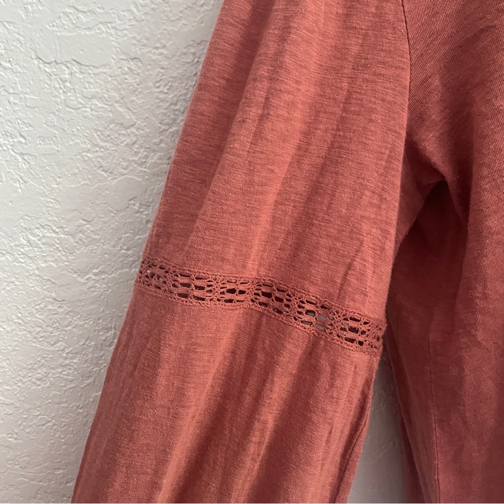 Lucky Brand Peasant Boho Rust Long Sleeve Eyelet MEDIUM Casual Tassel - Picture 4 of 10